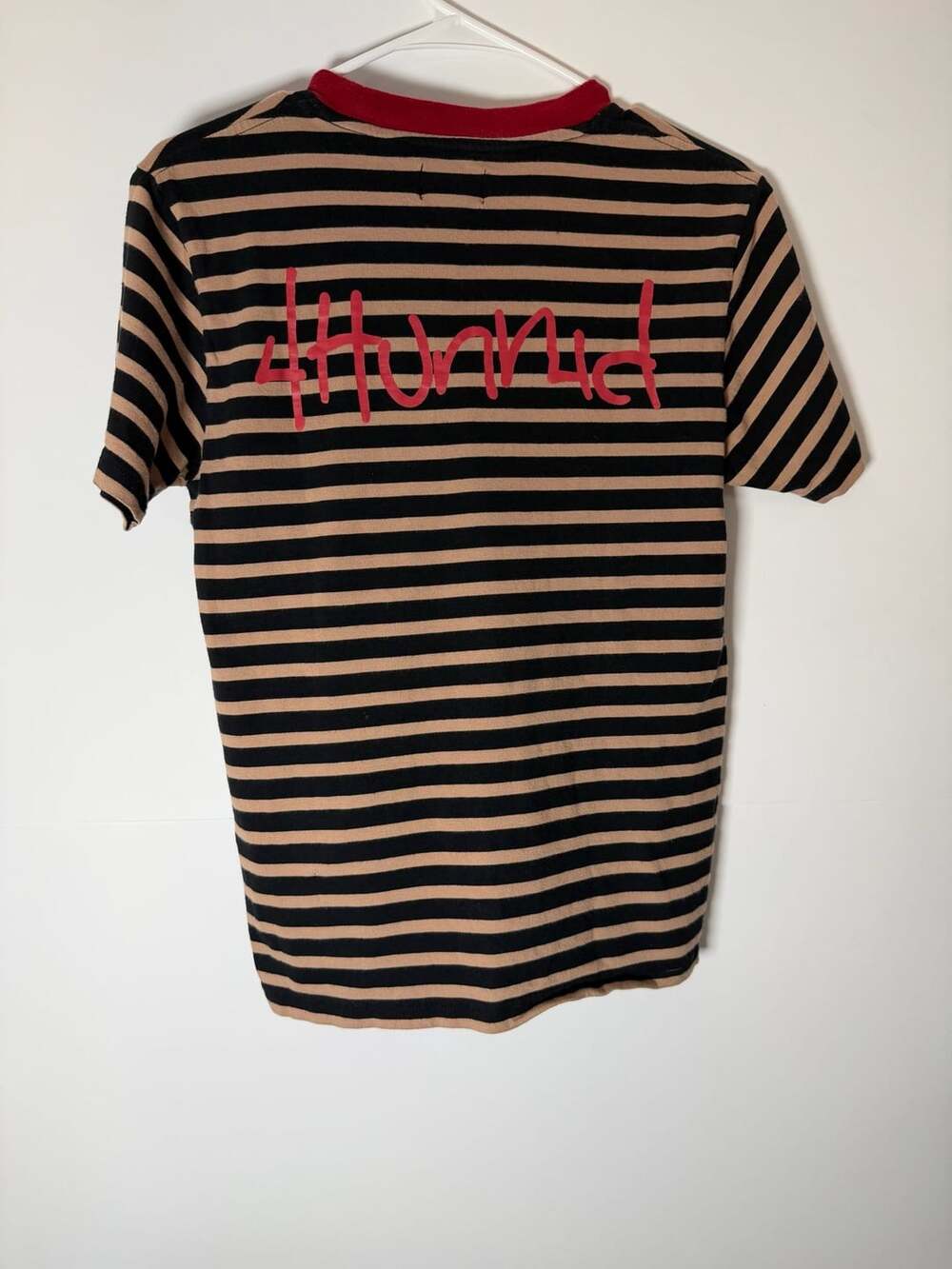 4Hunnid Striped T-Shirt Size S Black Khaki Red Mens